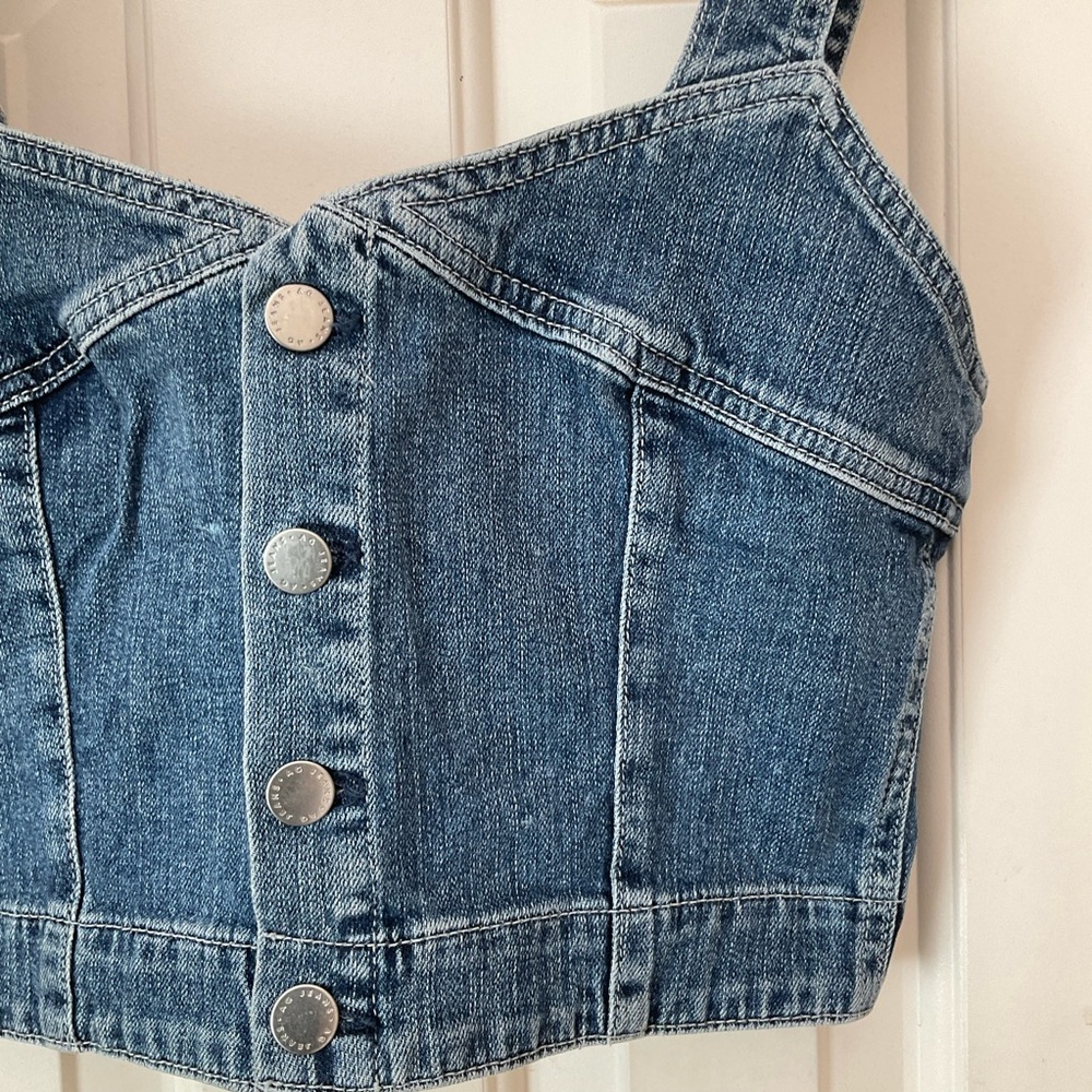 AG Adriano Goldschmied denim cropped front button tank, Sz M - Picture 6 of 16